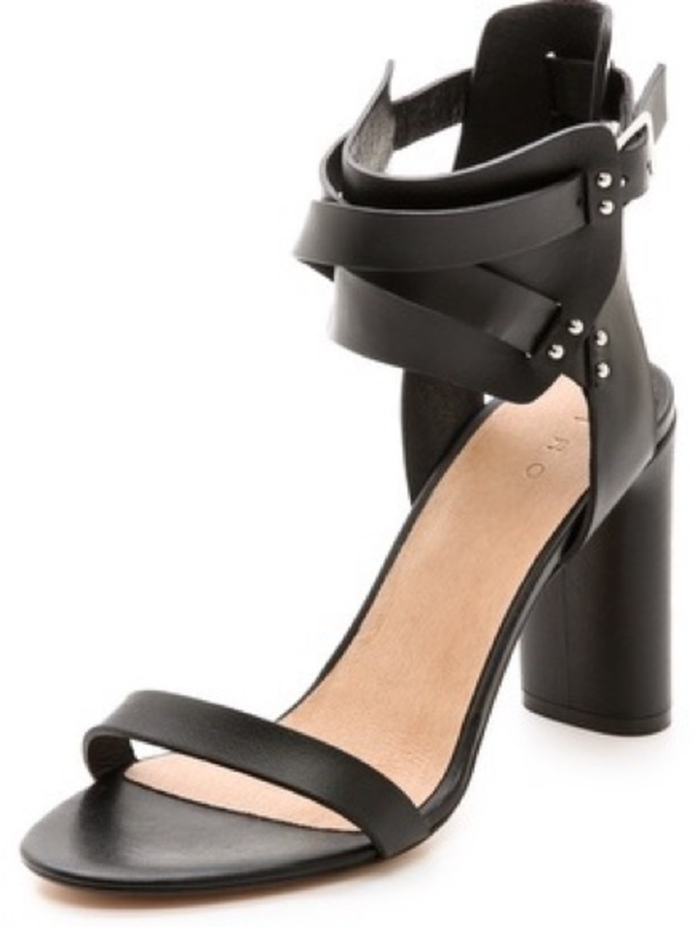 IRO Black Strappy Ankle-Cuff Block Heel Sandals
